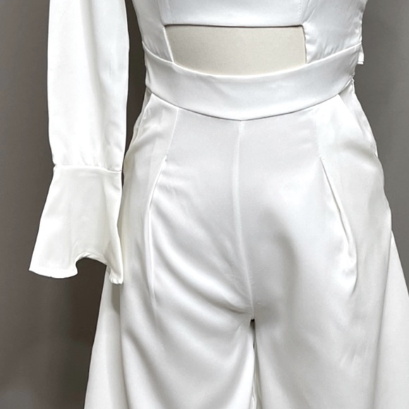White One Sleeve Wide Leg Jumpsuit with front/back cutout - Picture 8 of 11
